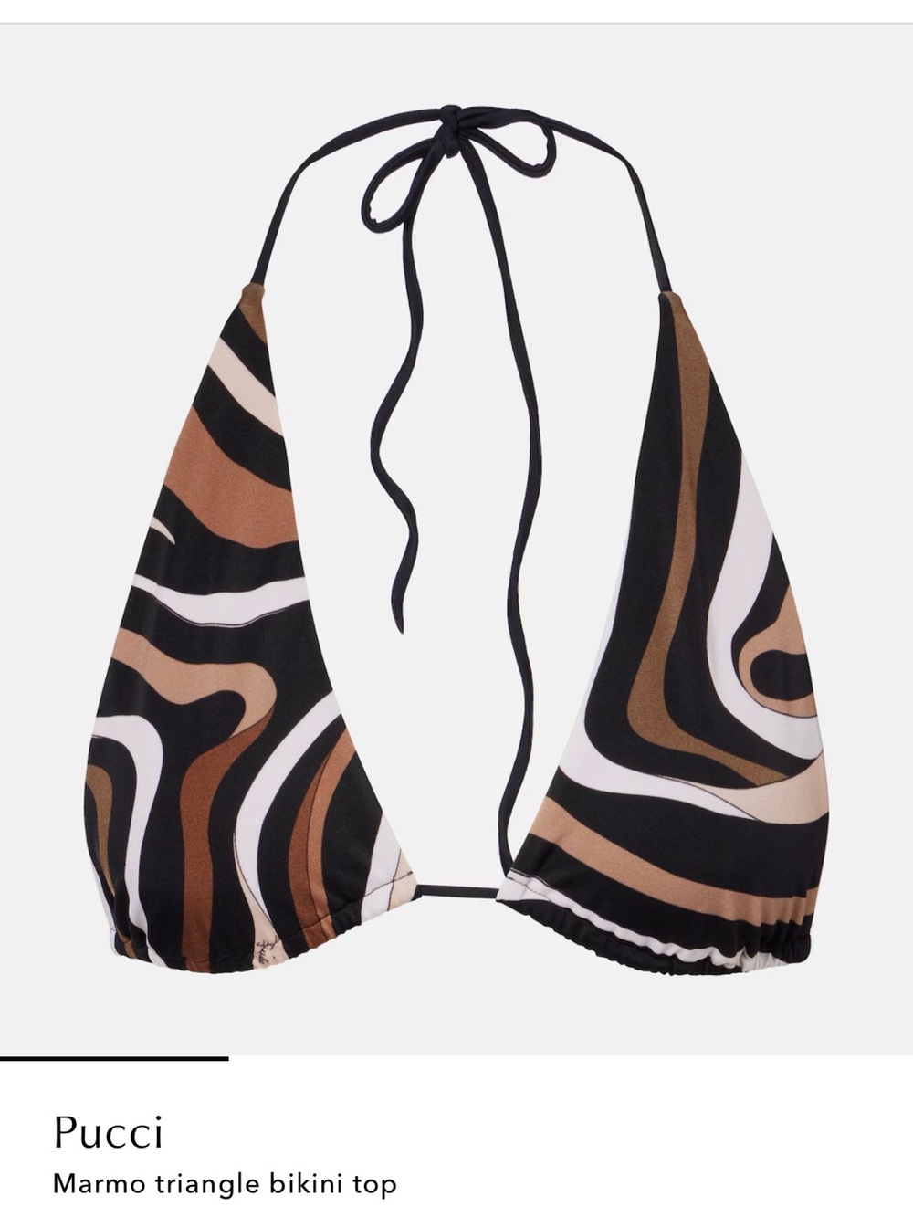 Emilio Pucci Marmo Triangle Bikini Top and bottoms — Black, Brown & Cream Swirl